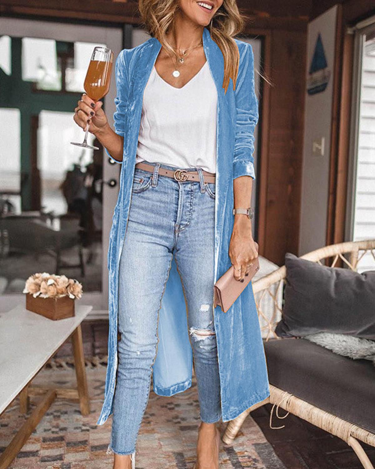 Women&#39;s Long Velvet Duster Cardigan
