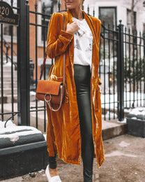 Women&#39;s Long Velvet Duster Cardigan