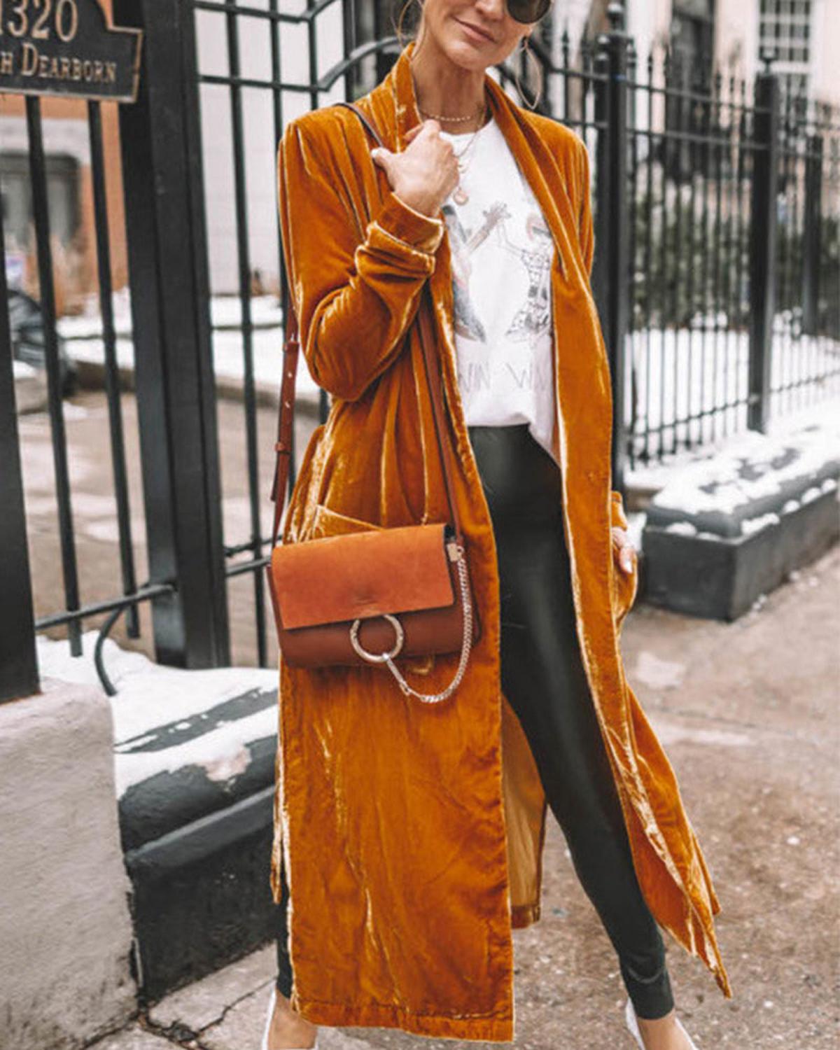 Women&#39;s Long Velvet Duster Cardigan