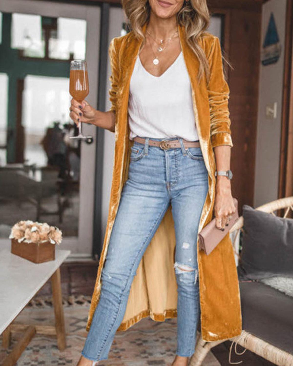Women&#39;s Long Velvet Duster Cardigan