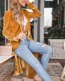 Women&#39;s Long Velvet Duster Cardigan