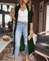 Women&#39;s Long Velvet Duster Cardigan