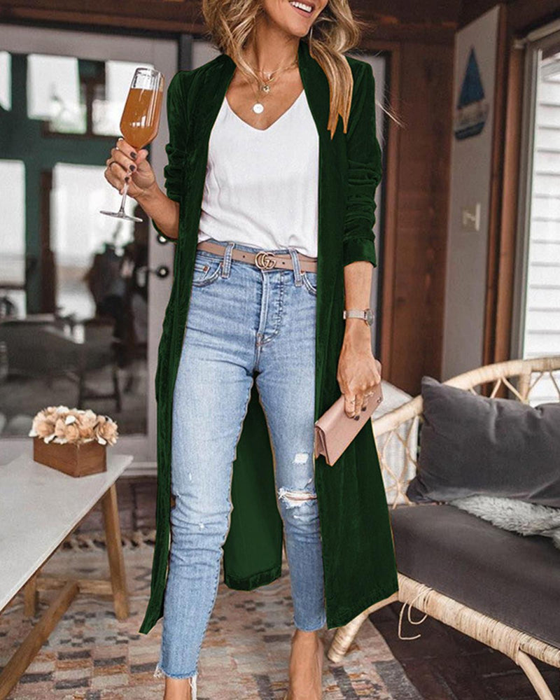 Women&#39;s Long Velvet Duster Cardigan