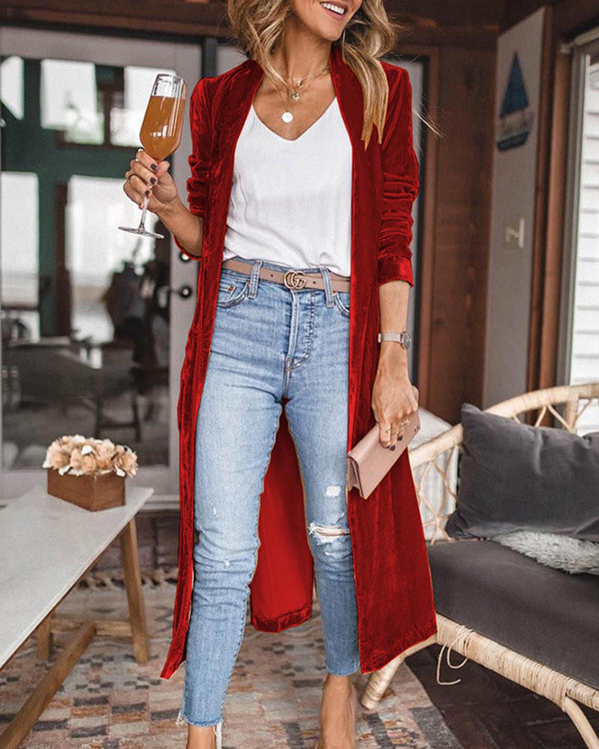 Women&#39;s Long Velvet Duster Cardigan