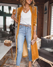 Women&#39;s Long Velvet Duster Cardigan