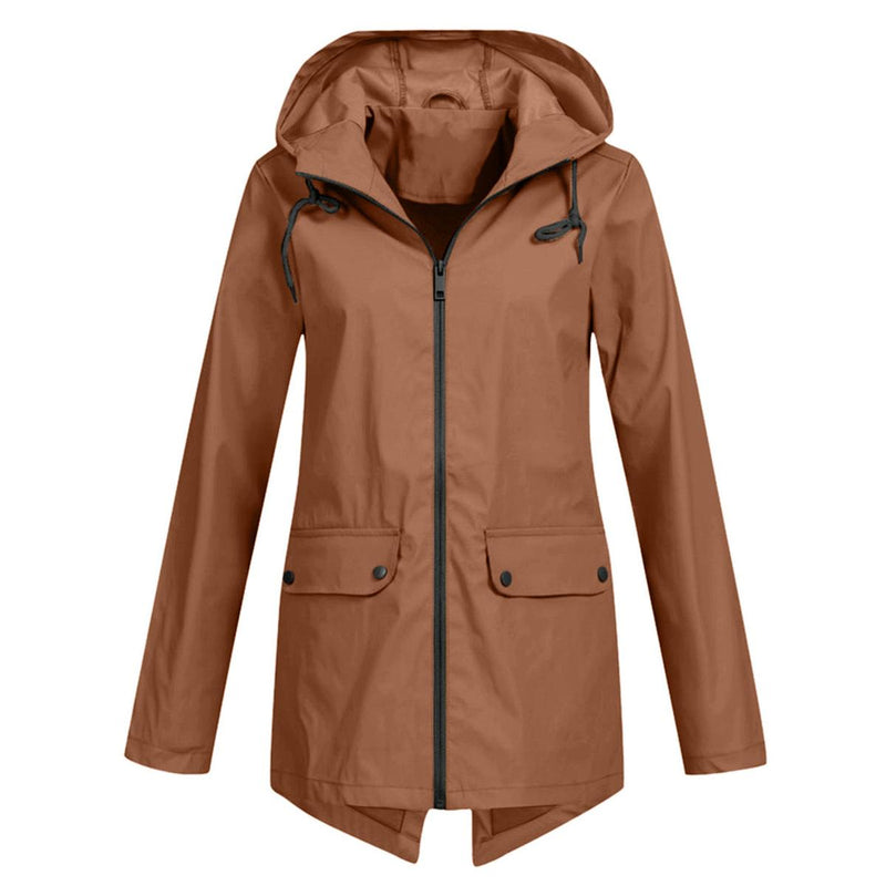 Women&#39;s Long Water-Resistant Raincoat With Hood
