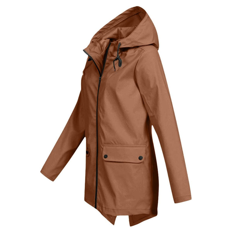 Women&#39;s Long Water-Resistant Raincoat With Hood