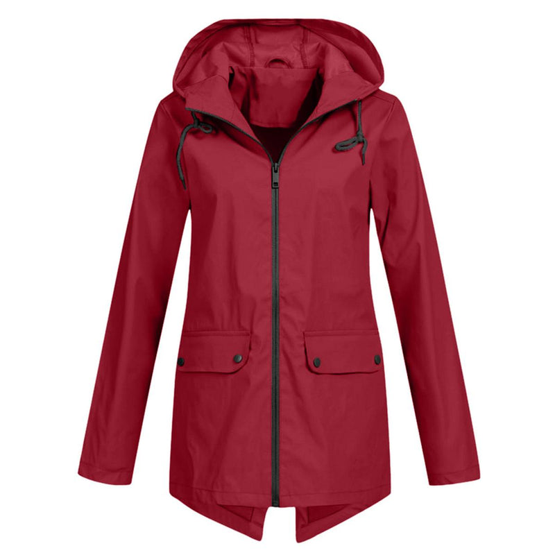 Women&#39;s Long Water-Resistant Raincoat With Hood