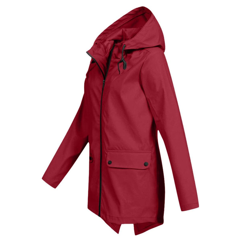 Women&#39;s Long Water-Resistant Raincoat With Hood