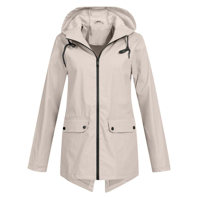 Women&#39;s Long Water-Resistant Raincoat With Hood