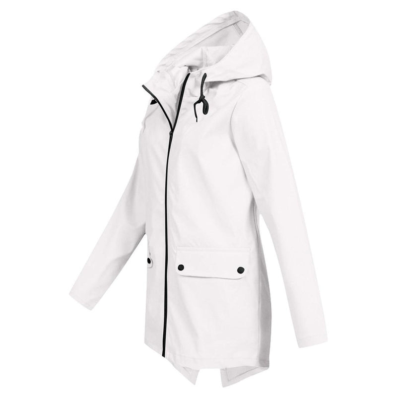 Women&#39;s Long Water-Resistant Raincoat With Hood