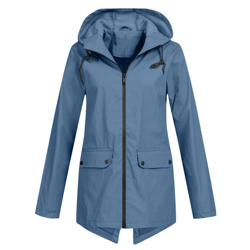 Women&#39;s Long Water-Resistant Raincoat With Hood
