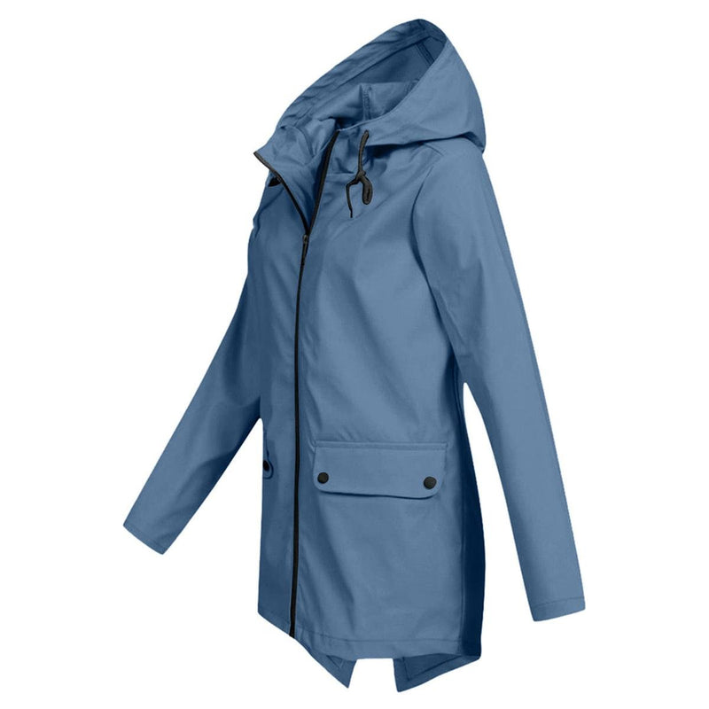 Women&#39;s Long Water-Resistant Raincoat With Hood