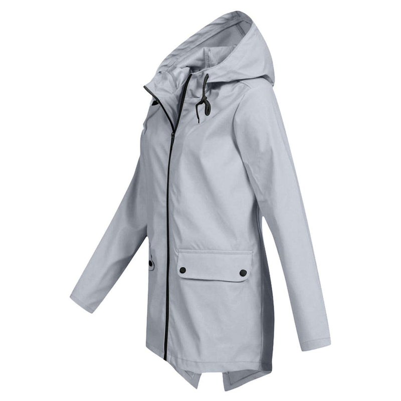 Women&#39;s Long Water-Resistant Raincoat With Hood
