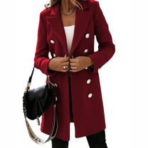 Women&#39;s Long Wool Blend Double-Breasted Coat