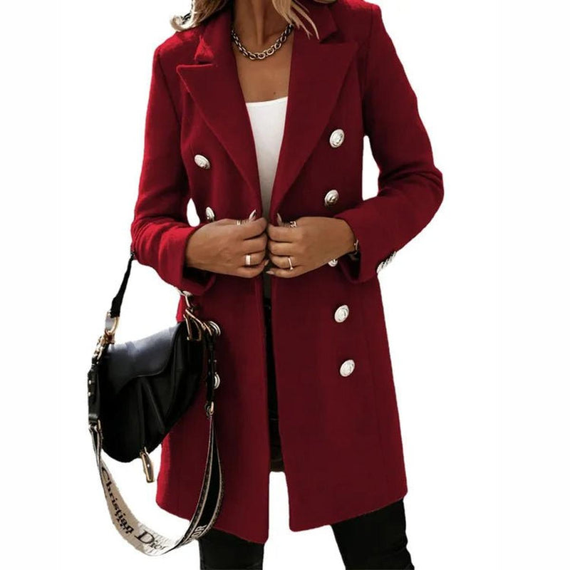 Women&#39;s Long Wool Blend Double-Breasted Coat