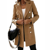 Women&#39;s Long Wool Blend Double-Breasted Coat