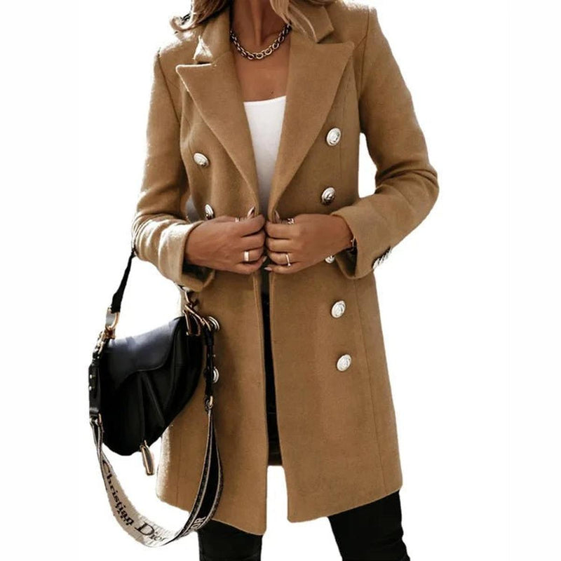 Women&#39;s Long Wool Blend Double-Breasted Coat