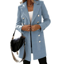 Women&#39;s Long Wool Blend Double-Breasted Coat