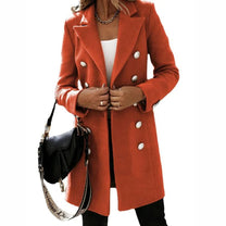 Women&#39;s Long Wool Blend Double-Breasted Coat