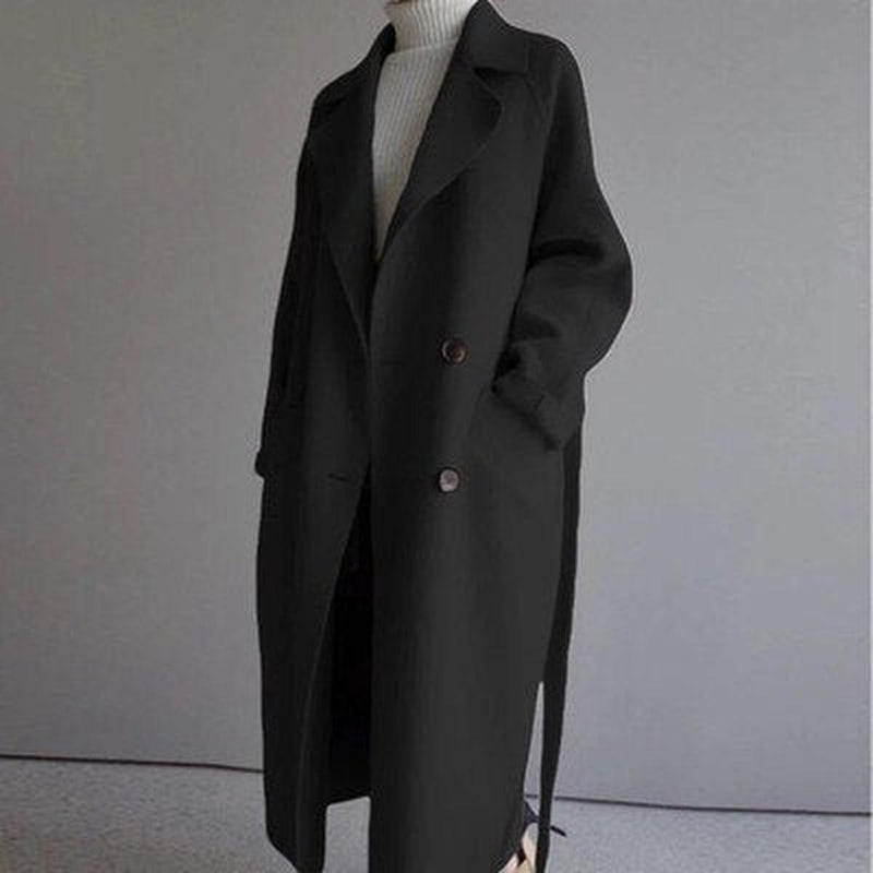 Women&#39;s Long Wool Blend Winter Coat With Belt