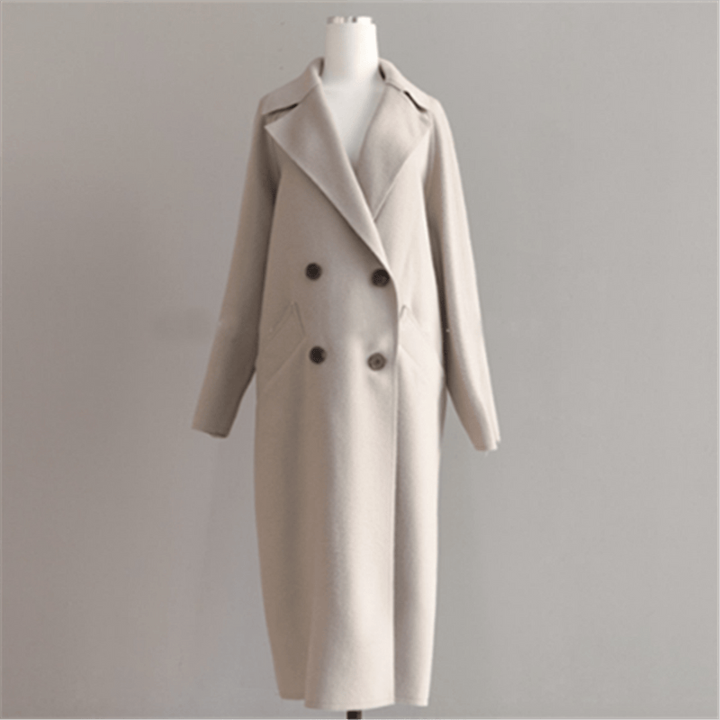 Women&#39;s Long Wool Blend Winter Coat With Belt