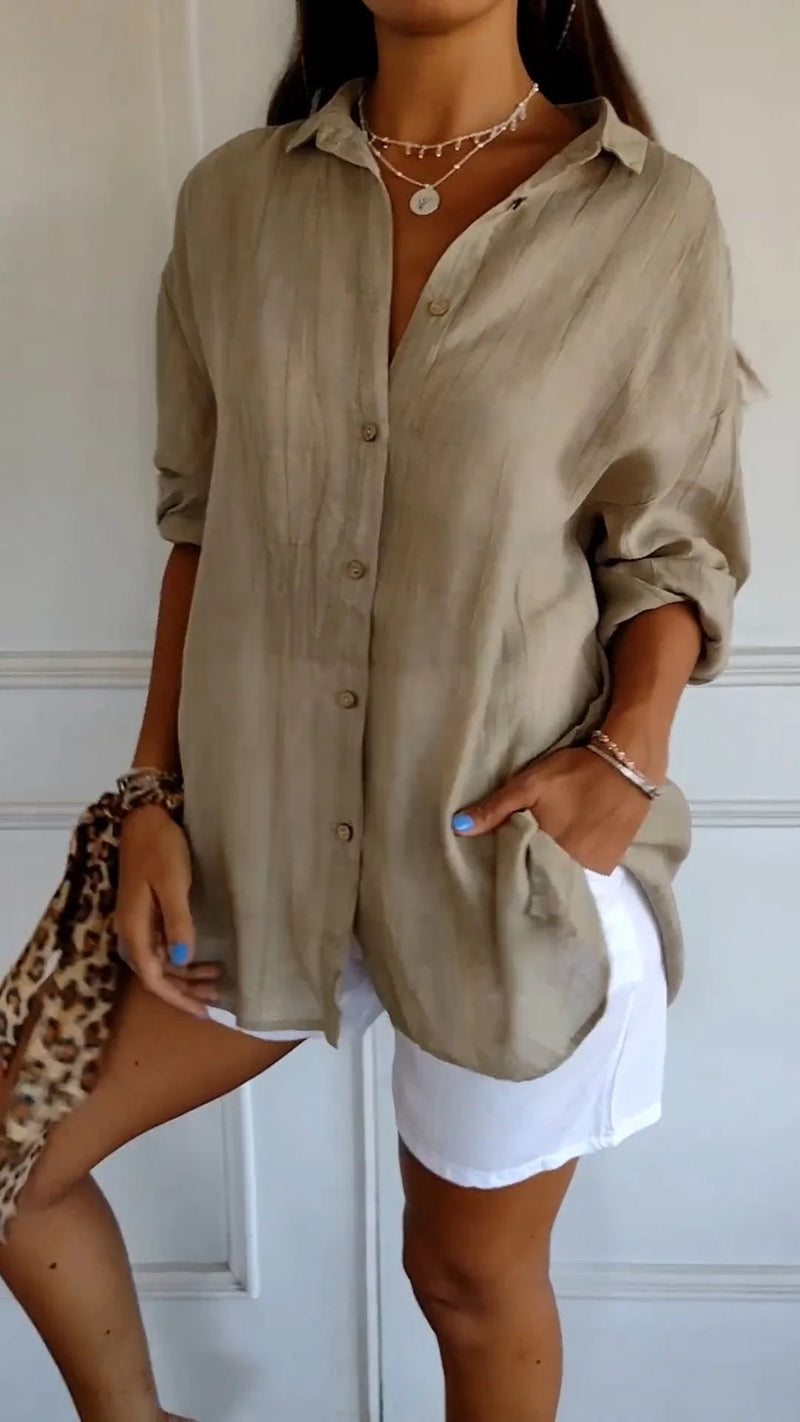Women’s Loose-Fit Blouse – Lightweight, Button-Up, and Elegantly Pleated