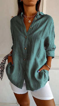 Women’s Loose-Fit Blouse – Lightweight, Button-Up, and Elegantly Pleated