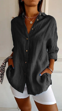 Women’s Loose-Fit Blouse – Lightweight, Button-Up, and Elegantly Pleated