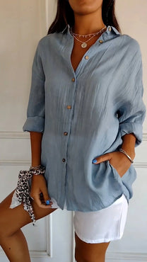 Women’s Loose-Fit Blouse – Lightweight, Button-Up, and Elegantly Pleated
