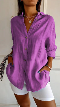 Women’s Loose-Fit Blouse – Lightweight, Button-Up, and Elegantly Pleated