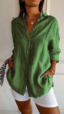 Women’s Loose-Fit Blouse – Lightweight, Button-Up, and Elegantly Pleated