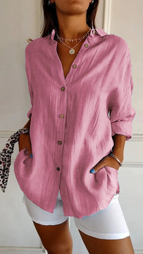 Women’s Loose-Fit Blouse – Lightweight, Button-Up, and Elegantly Pleated