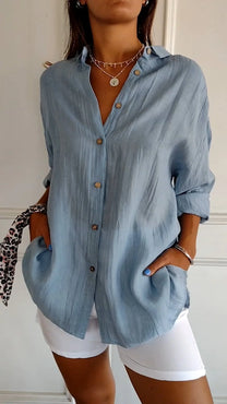 Women’s Loose-Fit Blouse – Lightweight, Button-Up, and Elegantly Pleated