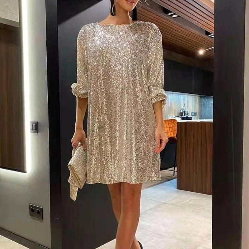 Women&#39;s Loose Mini Party Dress With Sequins