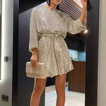 Women&#39;s Loose Mini Party Dress With Sequins