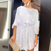 Women&#39;s Loose Mini Party Dress With Sequins