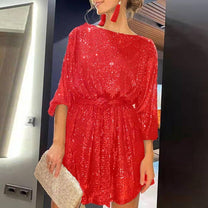 Women&#39;s Loose Mini Party Dress With Sequins