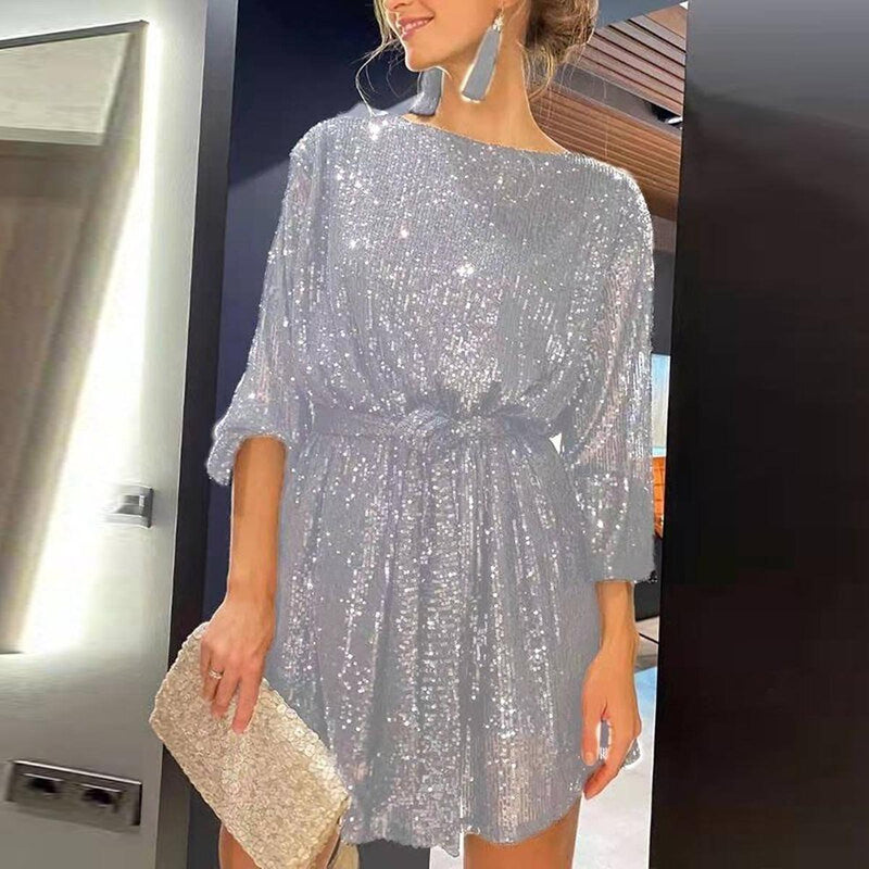 Women&#39;s Loose Mini Party Dress With Sequins