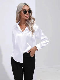 Women&#39;s Loose Satin Long Sleeve Blouse
