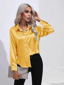 Women&#39;s Loose Satin Long Sleeve Blouse