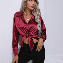 Women&#39;s Loose Satin Long Sleeve Blouse