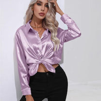 Women&#39;s Loose Satin Long Sleeve Blouse