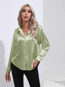 Women&#39;s Loose Satin Long Sleeve Blouse