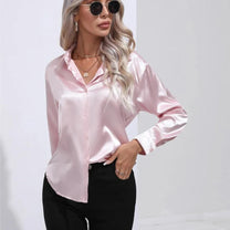Women&#39;s Loose Satin Long Sleeve Blouse