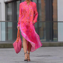 Women&#39;s Maxi Dress With Button-Down Front And Animal Print