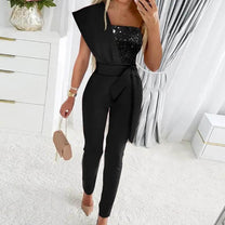 Women&#39;s One-Shoulder Festive Jumpsuit With Sequins
