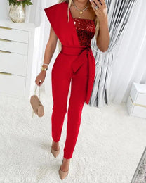Women&#39;s One-Shoulder Festive Jumpsuit With Sequins