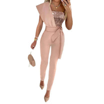Women&#39;s One-Shoulder Festive Jumpsuit With Sequins
