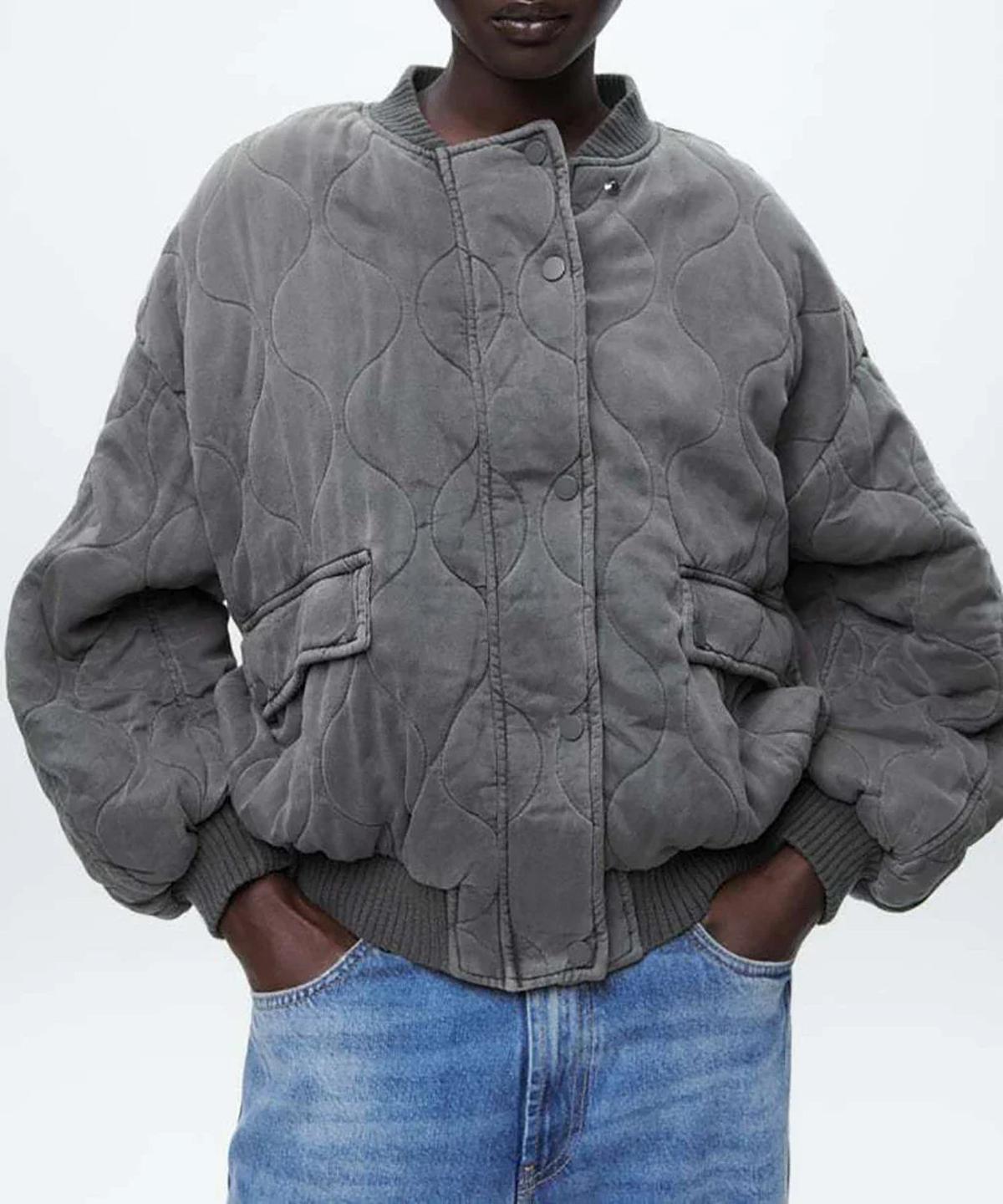 Women&#39;s Oversized Grey Bomber Jacket
